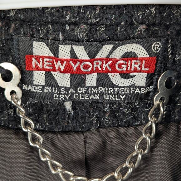 NYC New York Girl Size 6 Tweed Wool Blend Coat Womens Black Gray Double Breasted - Picture 3 of 6